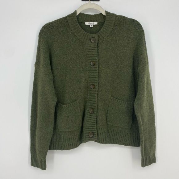 Madewell Colburne Cardigan Sweater Moth Olive Green #MA563 Size M Wool Blend - Picture 4 of 12